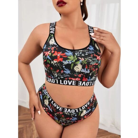 SHEIN Other - Plus Floral Print Letter Tape Lingerie Set- Size 20